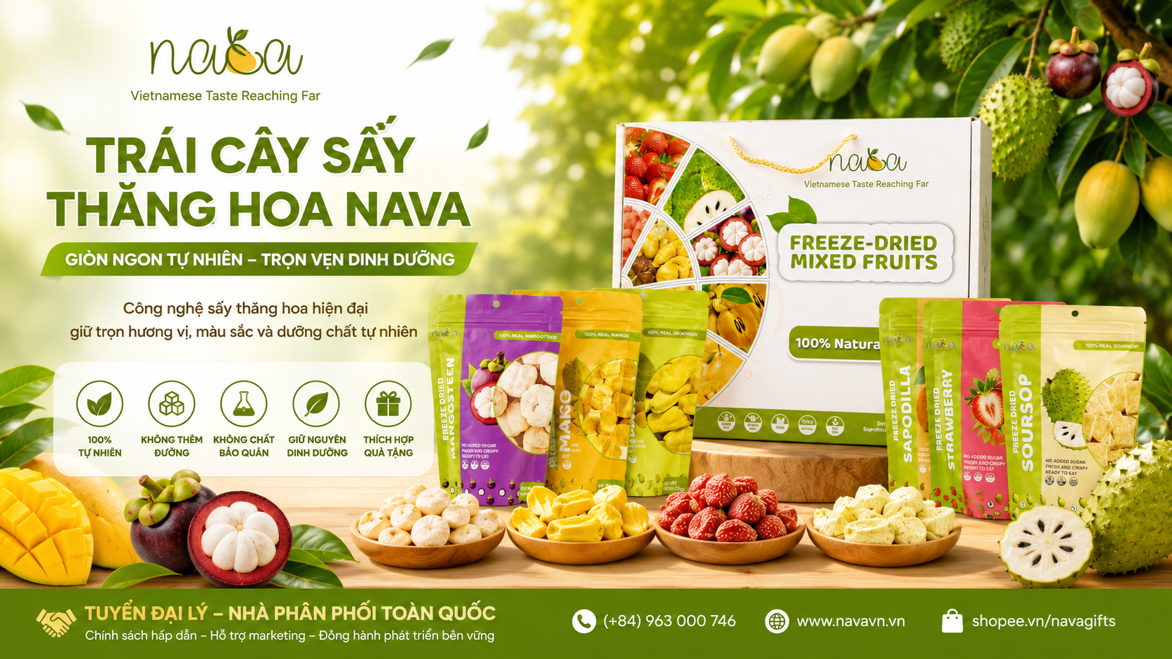 TRÁI CÂY SẤY THĂNG HOA NAVA – GIÒN NGON TỰ NHIÊN, GIỮ TRỌN DINH DƯỠNG